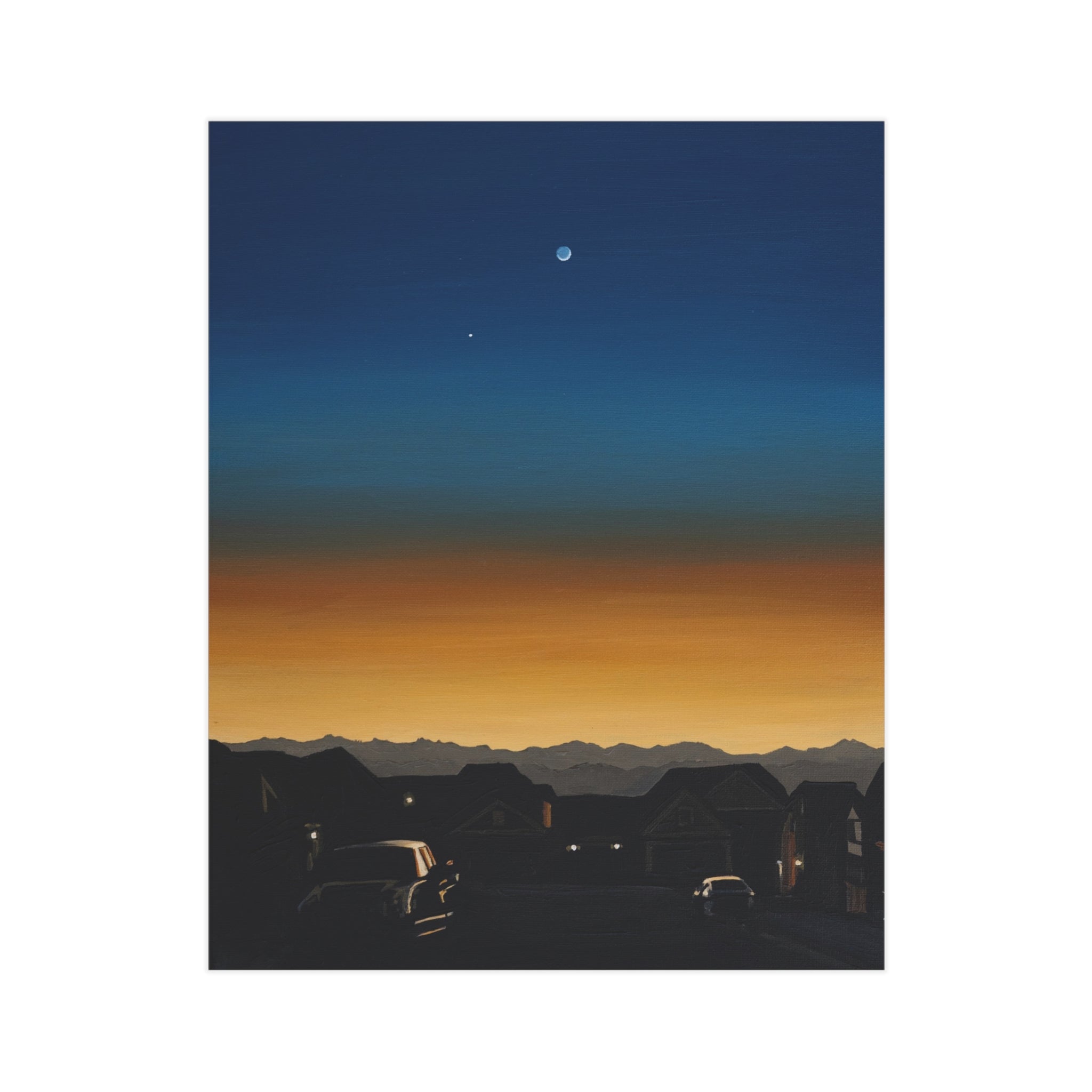 Sunset Suburb Nightscape Unframed Print — Twilight Sky Art Print