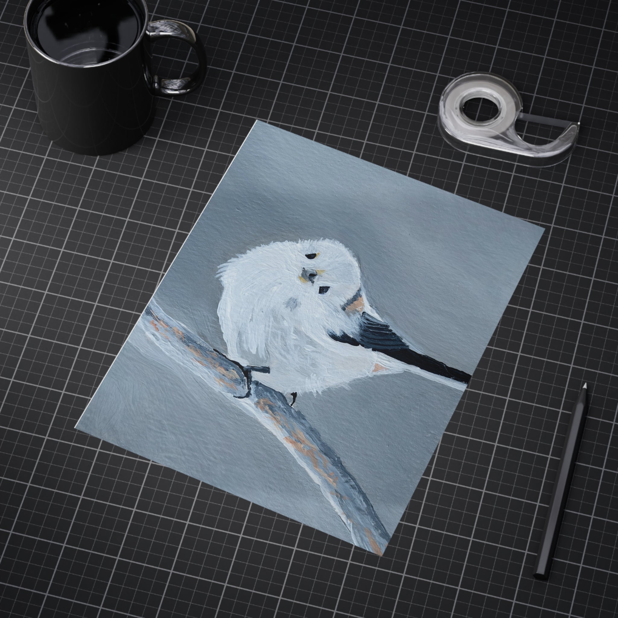 Long-tailed Tit Bird Art Print — Charming Minimalist Wildlife Wall Decor