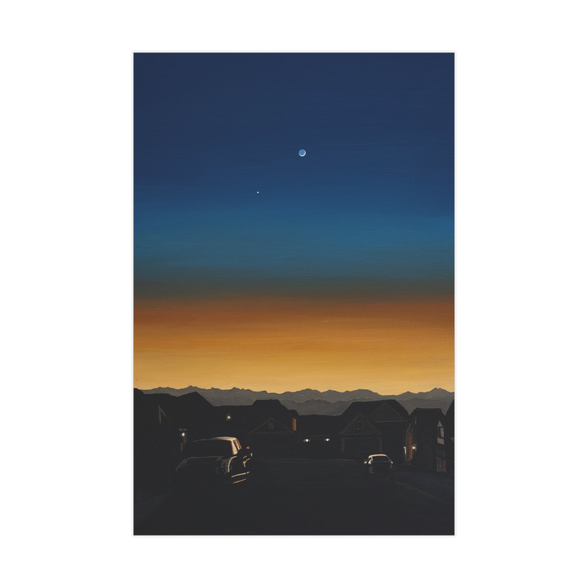 Sunset Suburb Nightscape Unframed Print — Twilight Sky Art Print
