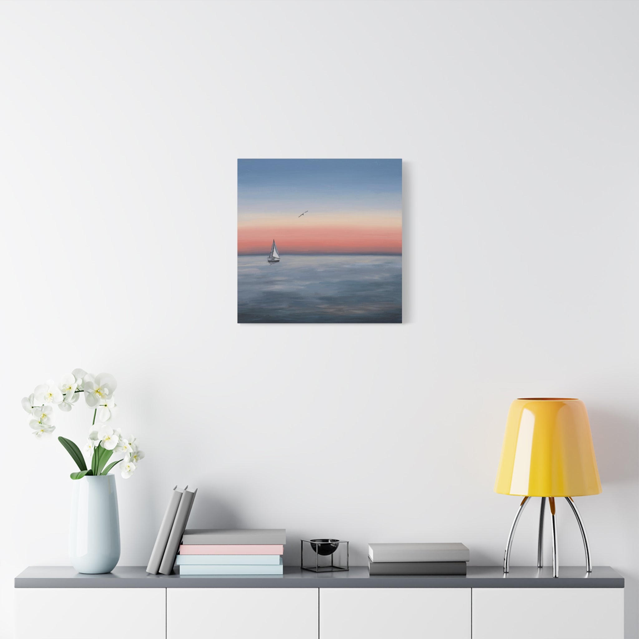 Seaside Serenity Matte Canvas Print — Sailboat Sunset Wall Art