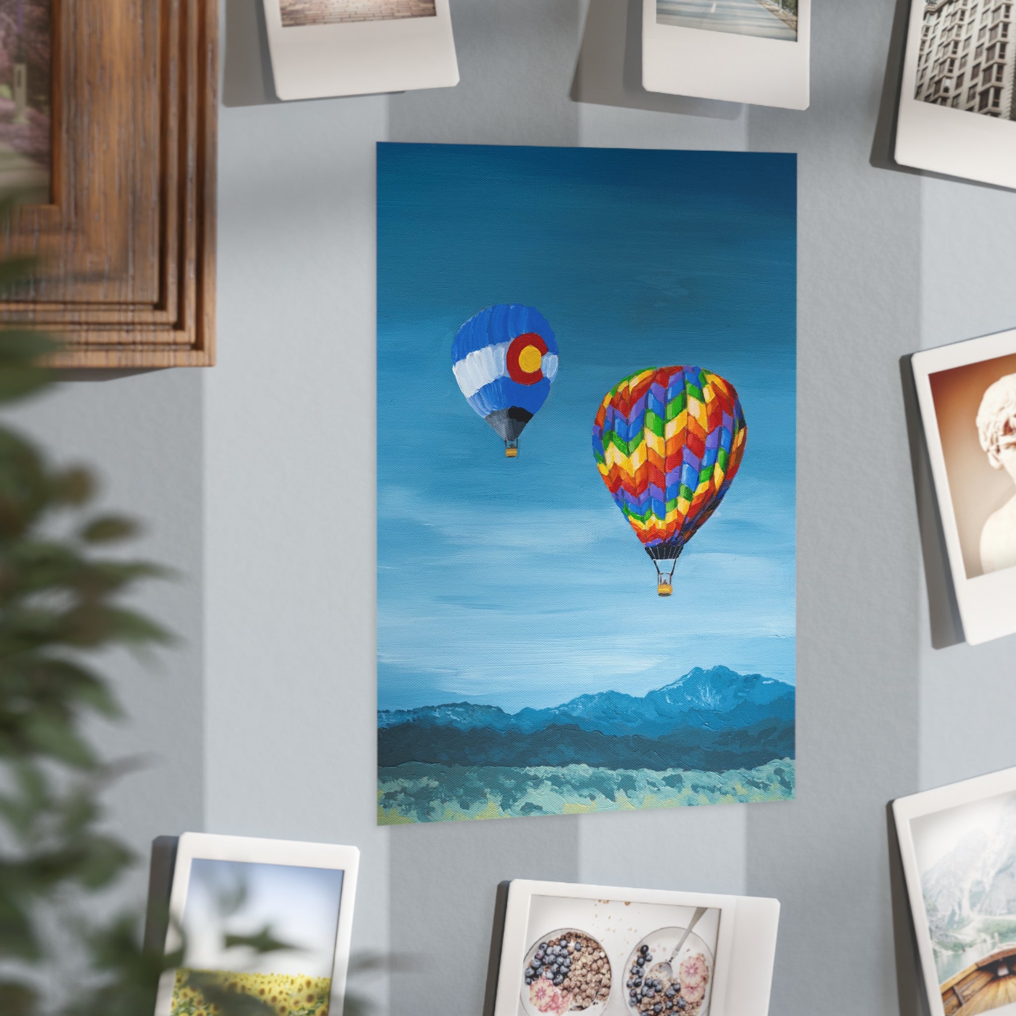 Hot Air Balloon Wall Art Print 5x7" — Colorful Colorado Landscape Unframed Poster