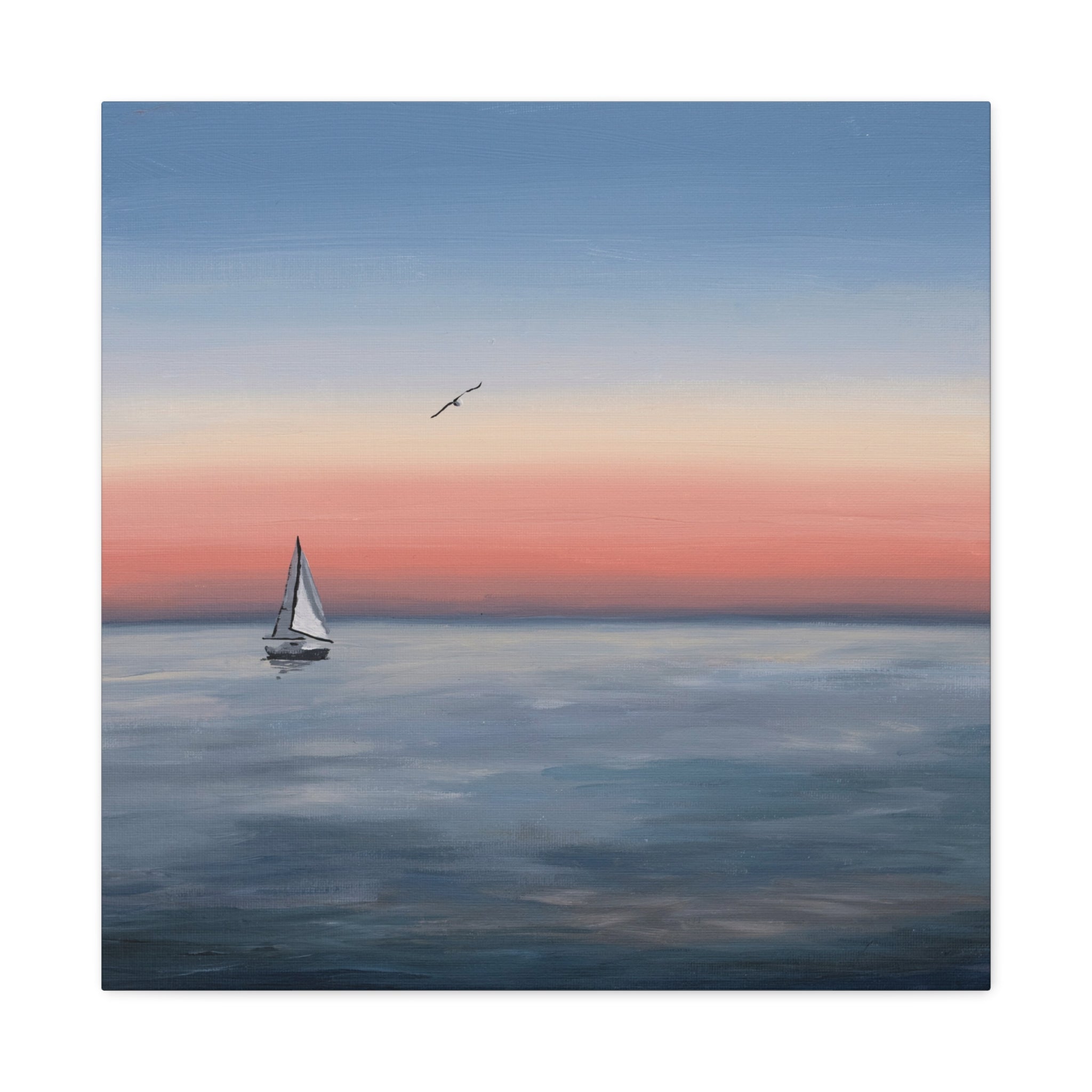 Seaside Serenity Matte Canvas Print — Sailboat Sunset Wall Art