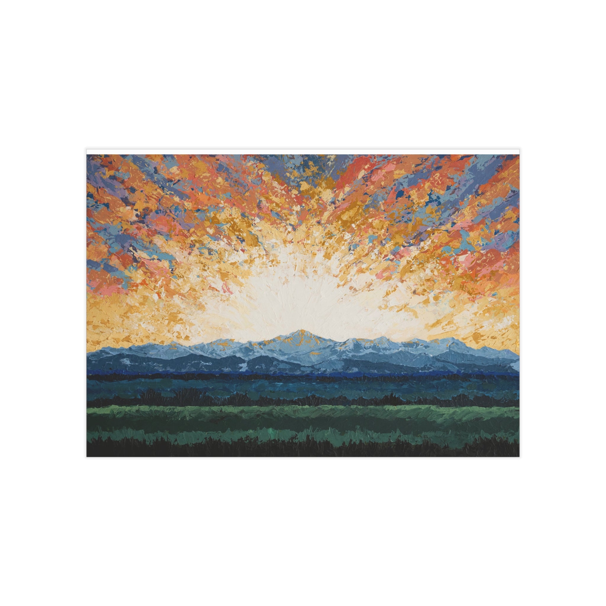 Sunburst Mountain Horizon Print — Vibrant Sunset Landscape Art Print