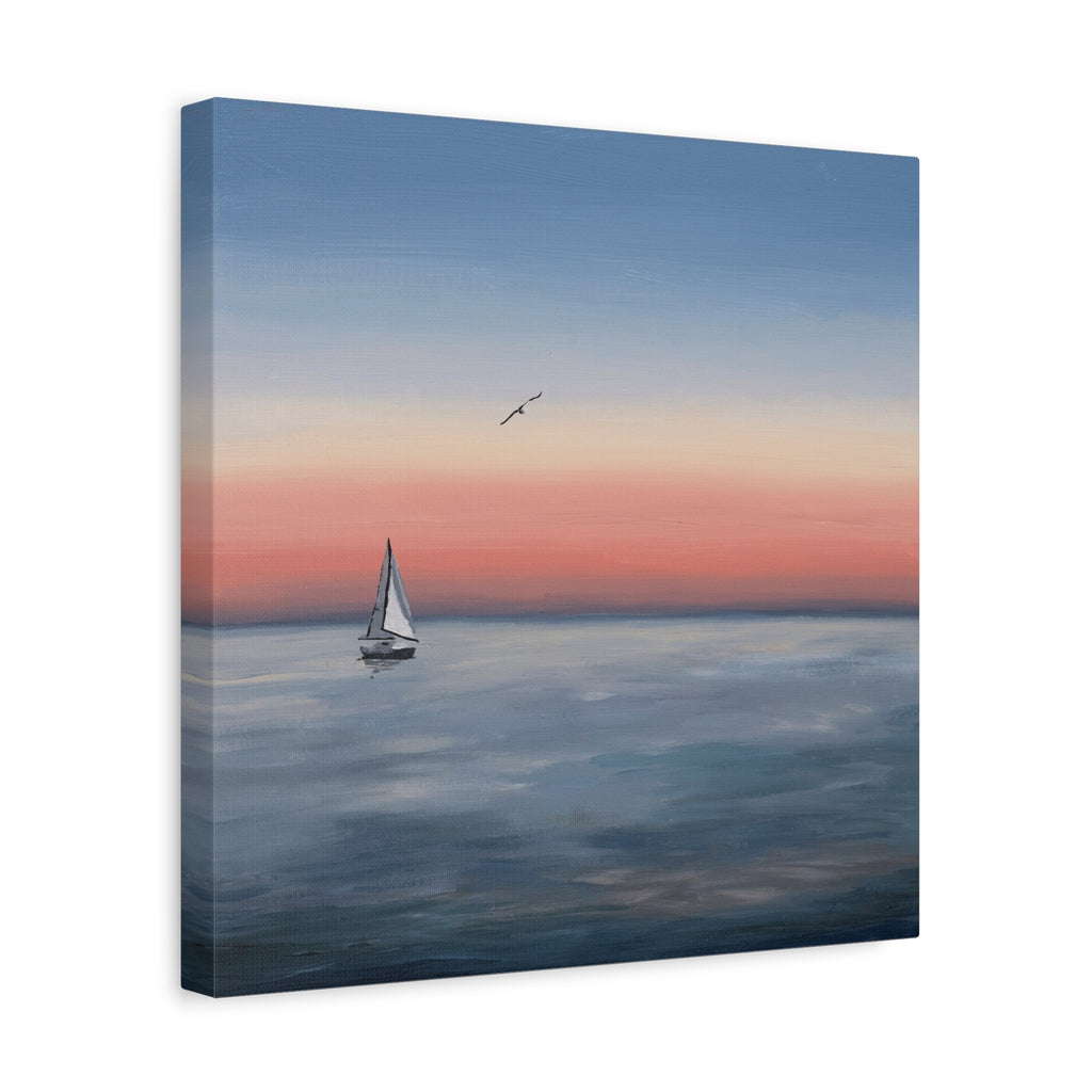 Seaside Serenity Matte Canvas Print — Sailboat Sunset Wall Art