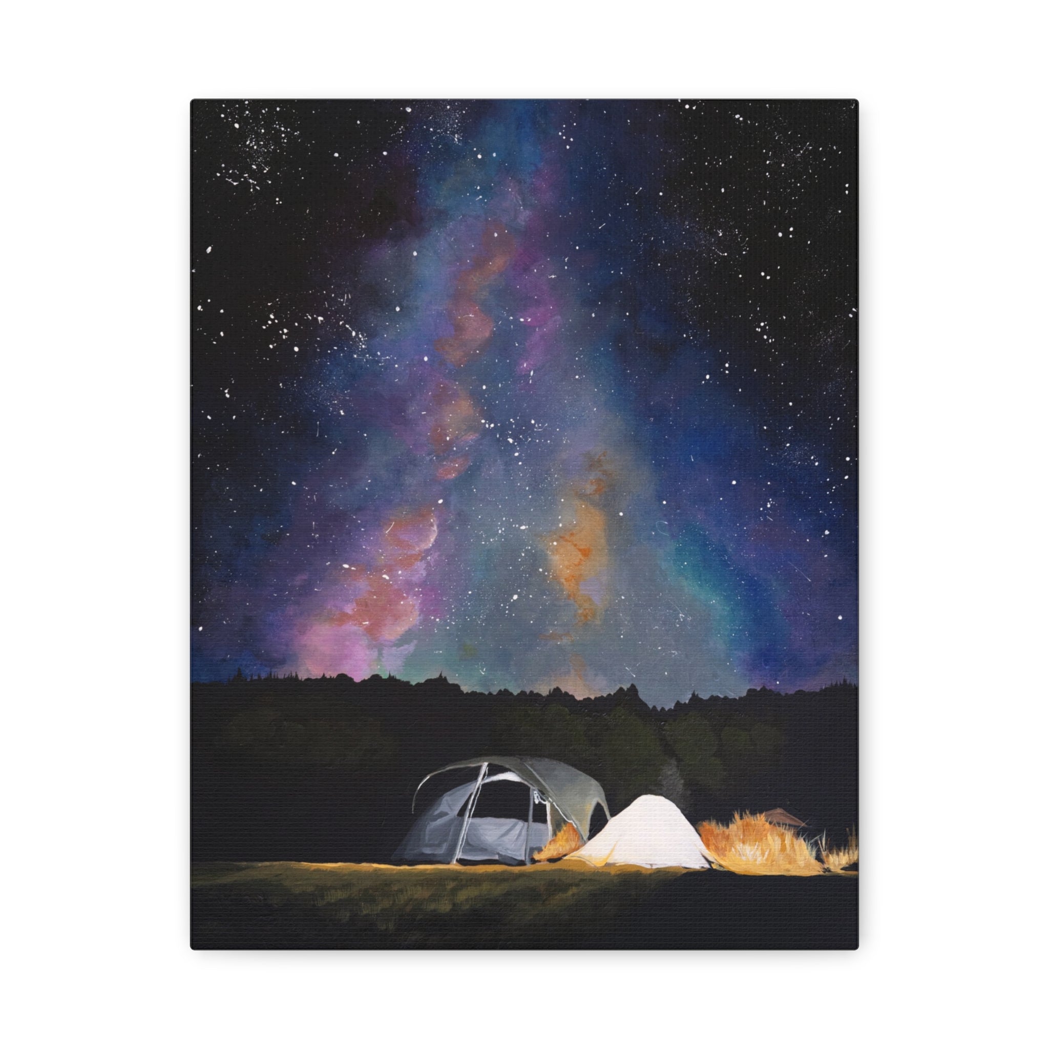 Camping Night Sky Canvas Print — Tent Under Colorful Milky Way