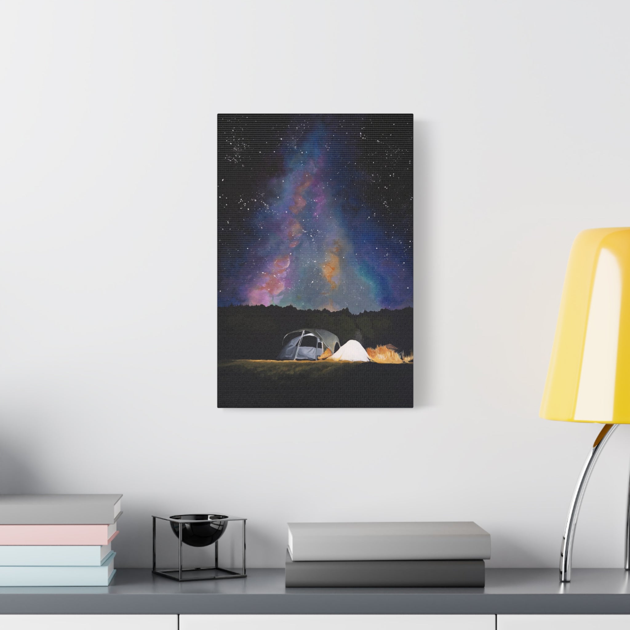 Camping Night Sky Canvas Print — Tent Under Colorful Milky Way