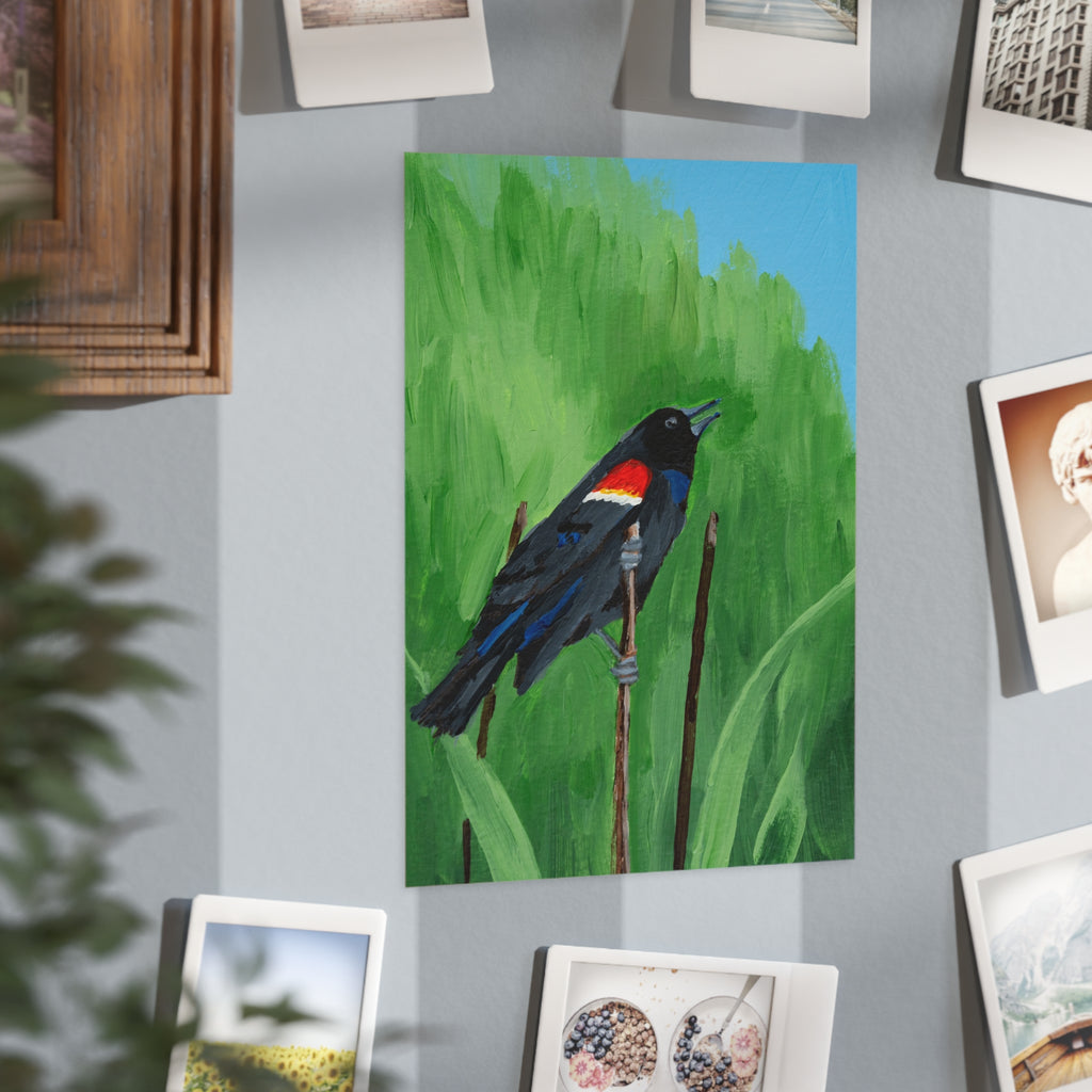 Red-winged Blackbird Art Print 5x7" — Hand-Painted Bird Illustration Wall Decor