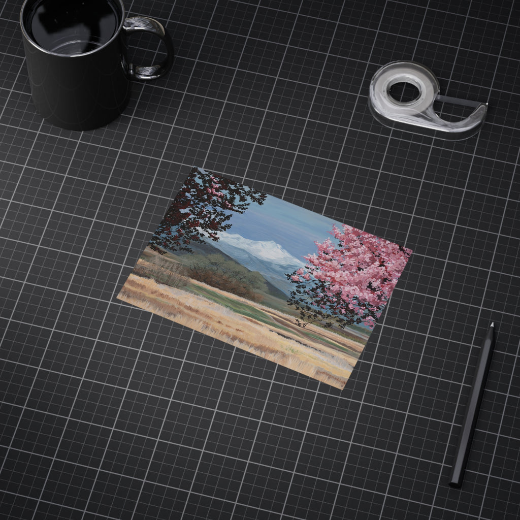 Spring Mountain Landscape Print — Cherry Blossom Field Unframed Art