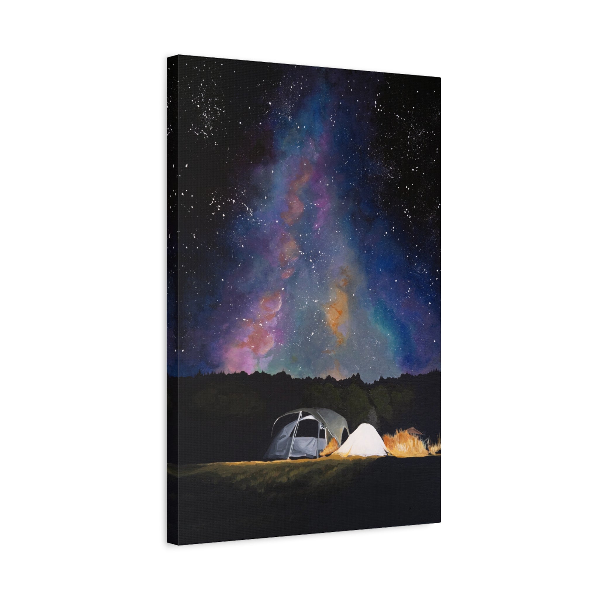 Camping Night Sky Canvas Print — Tent Under Colorful Milky Way