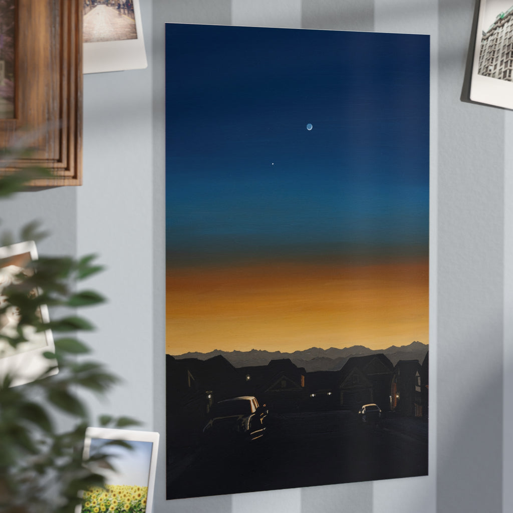 Sunset Suburb Nightscape Unframed Print — Twilight Sky Art Print