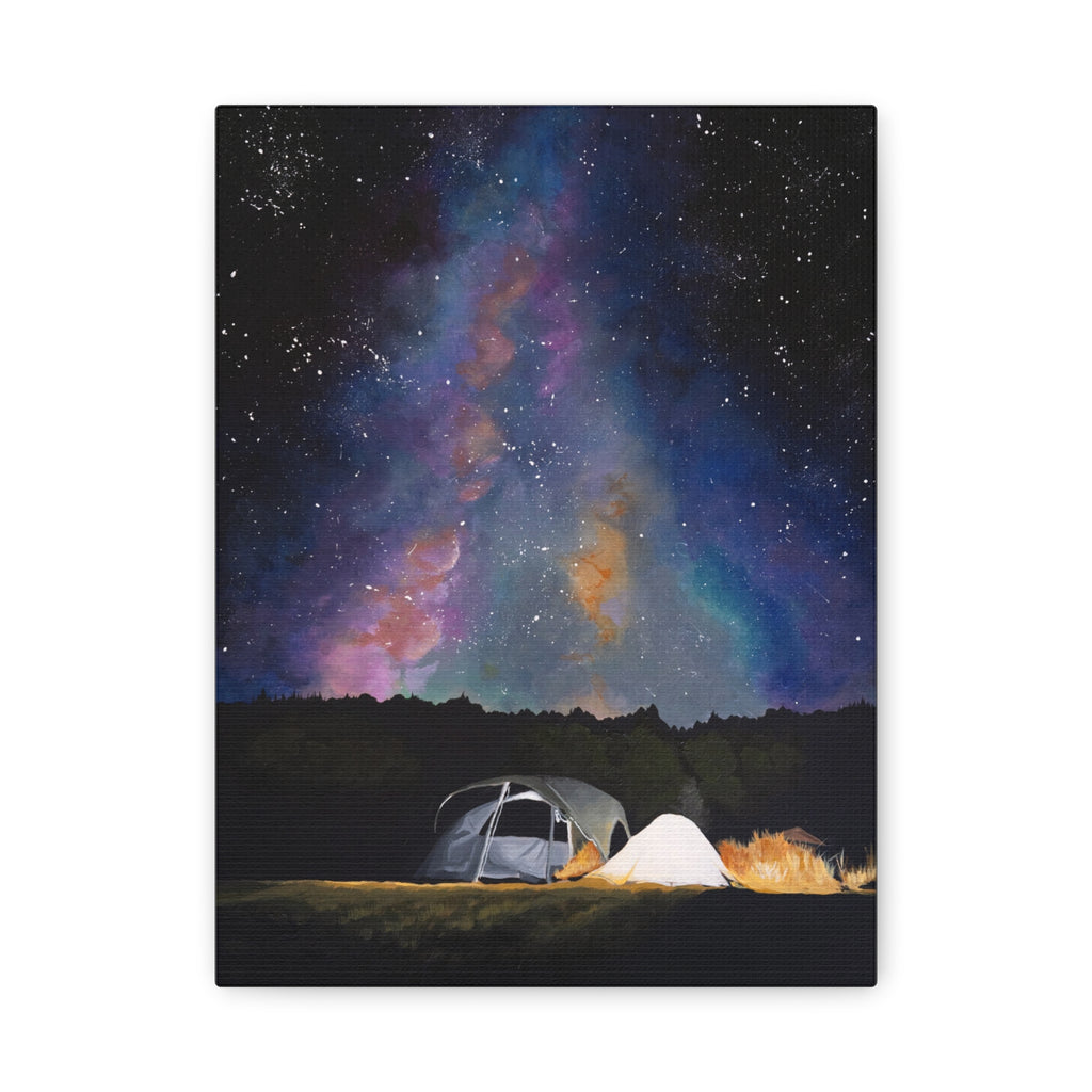 Camping Night Sky Canvas Print — Tent Under Colorful Milky Way