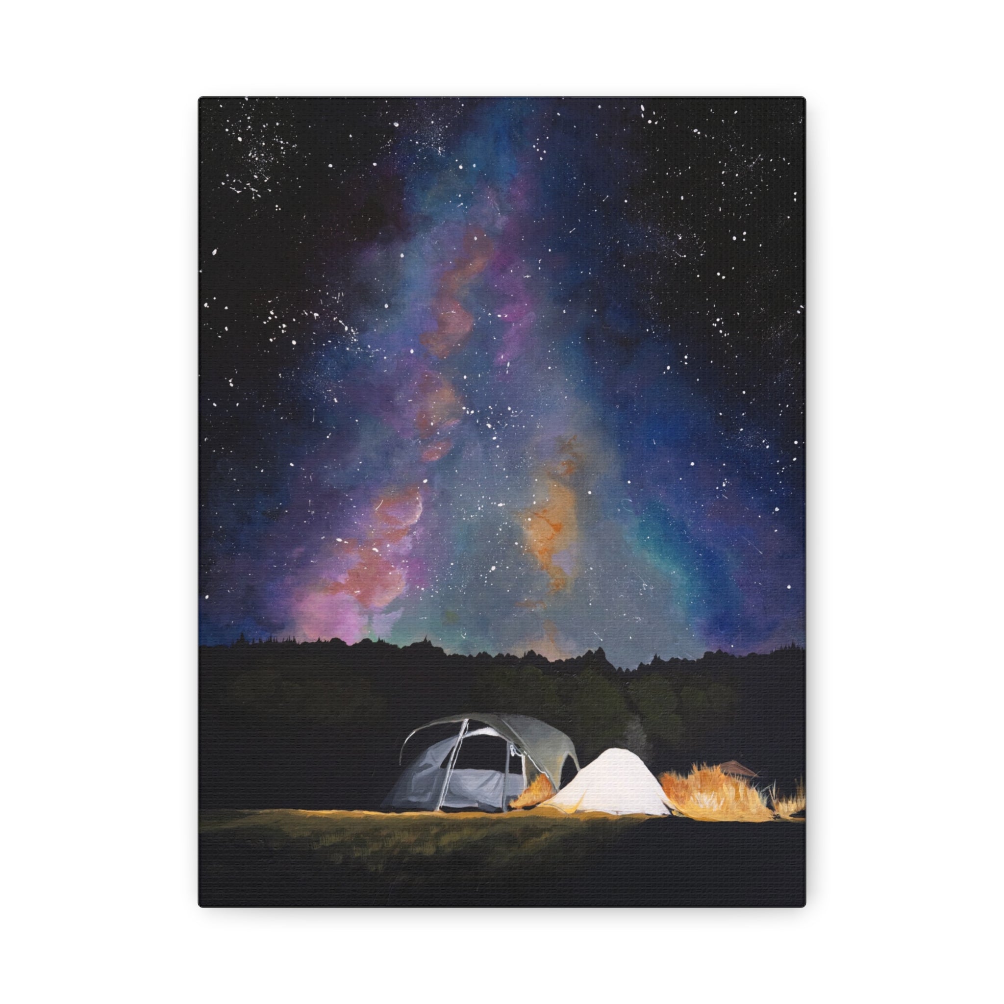 Camping Night Sky Canvas Print — Tent Under Colorful Milky Way