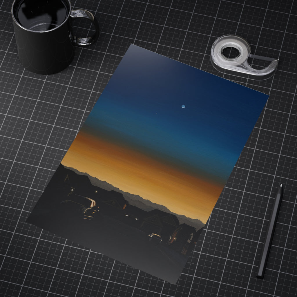 Sunset Suburb Nightscape Unframed Print — Twilight Sky Art Print