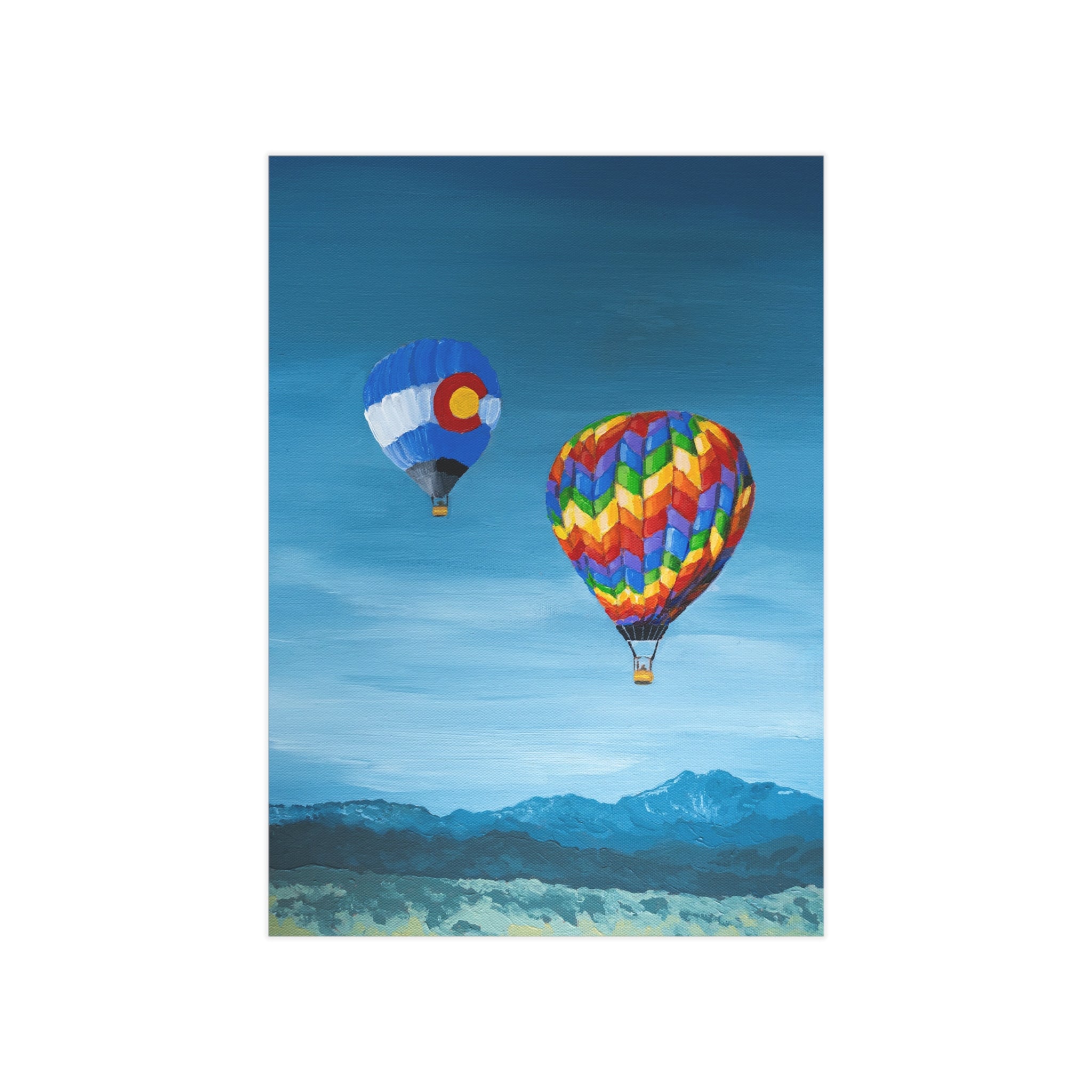 Hot Air Balloon Wall Art Print 5x7" — Colorful Colorado Landscape Unframed Poster