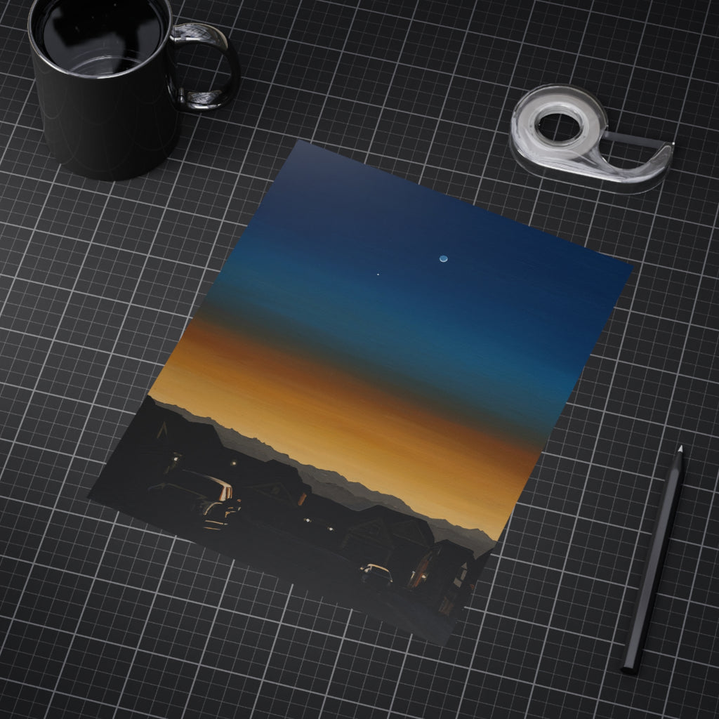 Sunset Suburb Nightscape Unframed Print — Twilight Sky Art Print