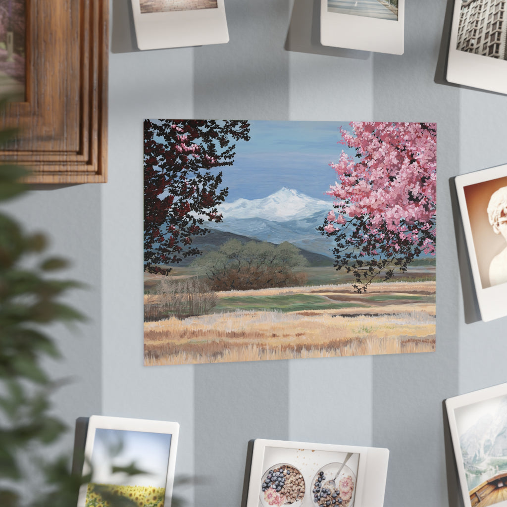 Spring Mountain Landscape Print — Cherry Blossom Field Unframed Art