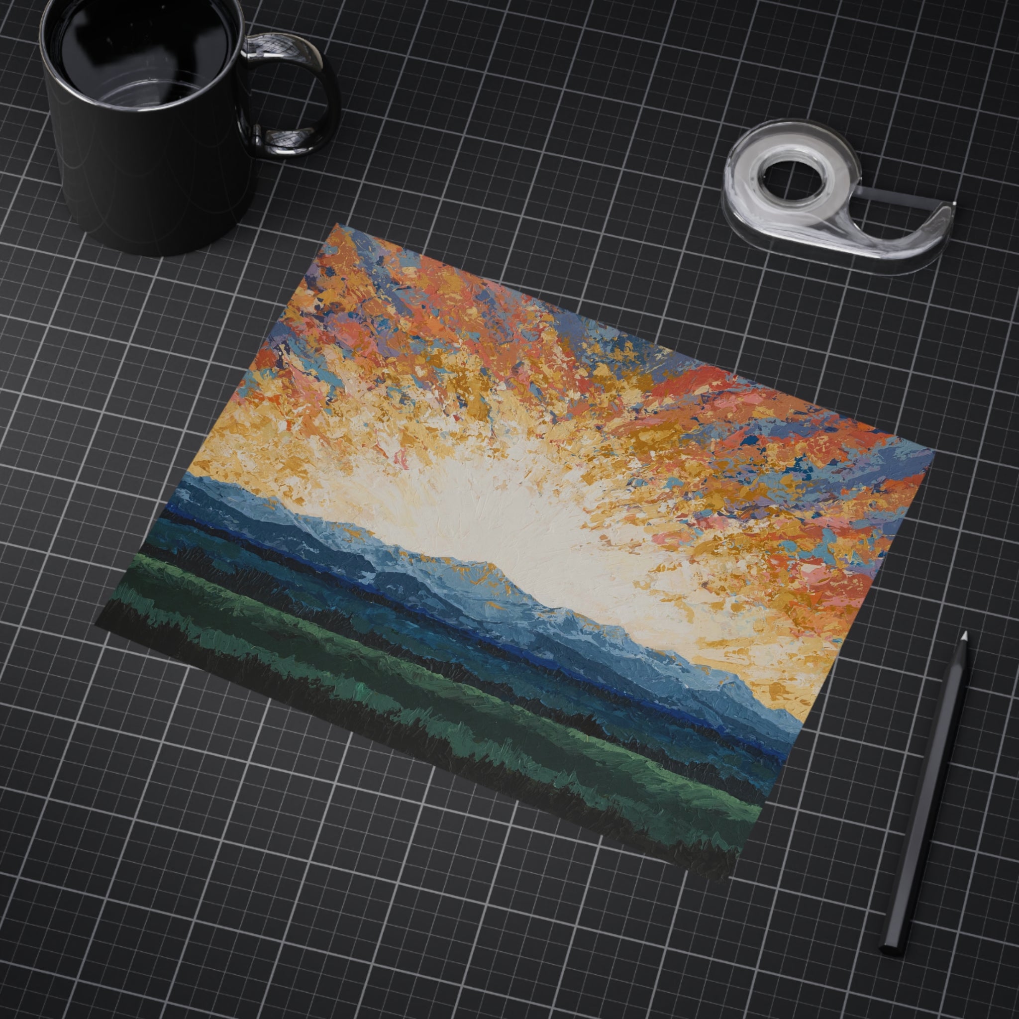 Sunburst Mountain Horizon Print — Vibrant Sunset Landscape Art Print