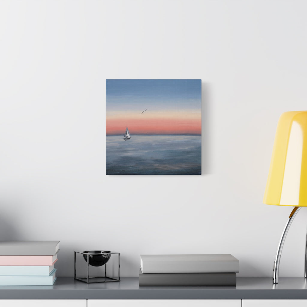 Seaside Serenity Matte Canvas Print — Sailboat Sunset Wall Art