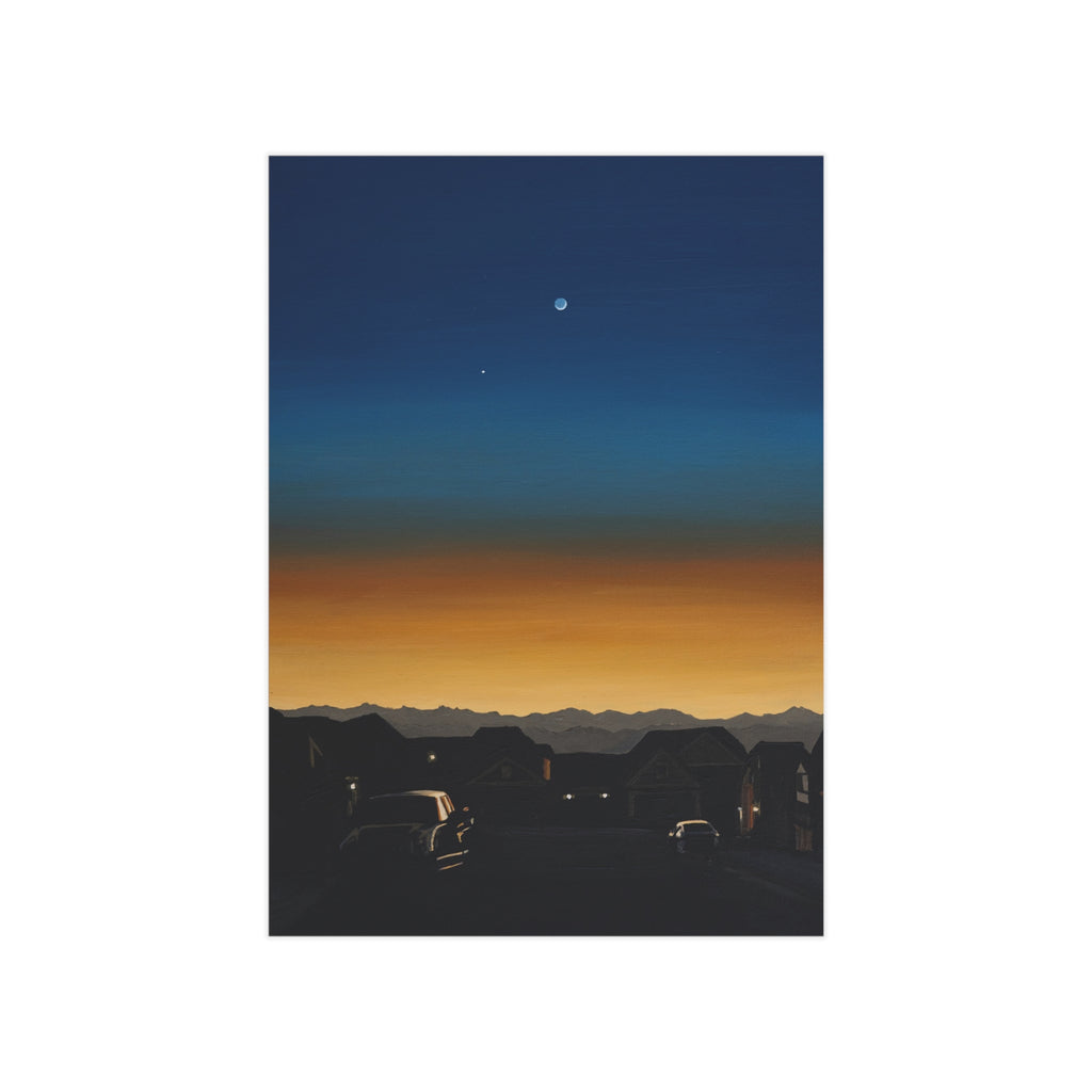 Sunset Suburb Nightscape Unframed Print — Twilight Sky Art Print