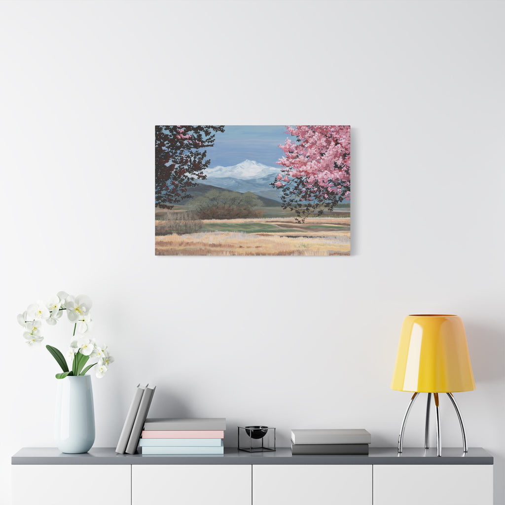 Mountain Blossom Canvas Print — Spring Landscape Matte Stretched Wall Art