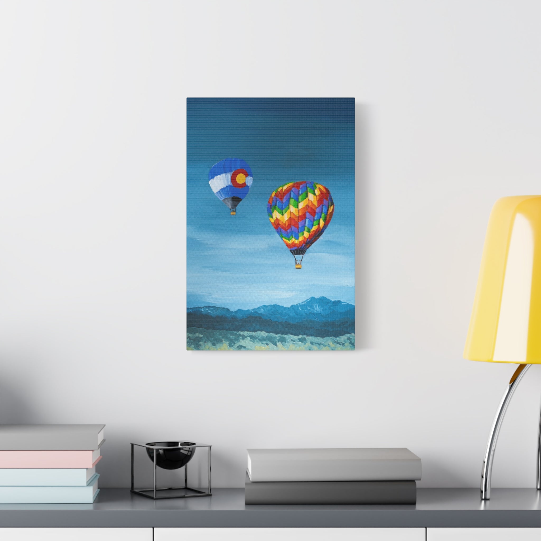 Hot Air Balloons Canvas Print — Colorful Mountain Sky Matte Stretched Wall Art