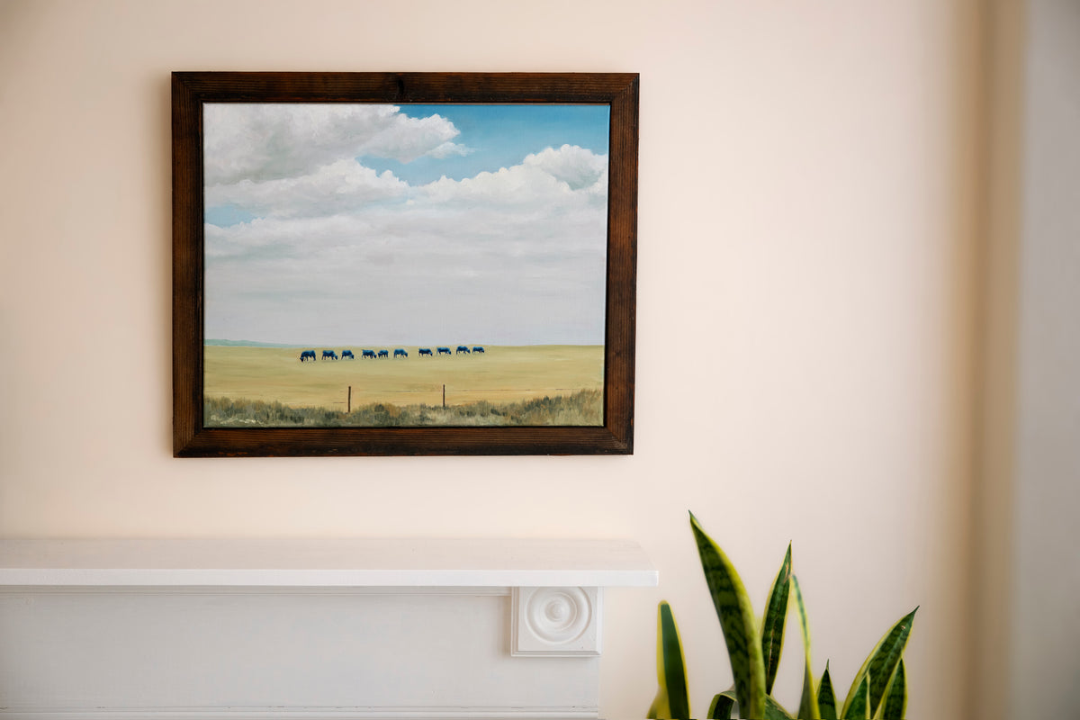 Blue Angus 16x20" Wyoming Oil Painting in Reclaimed Redwood Frame