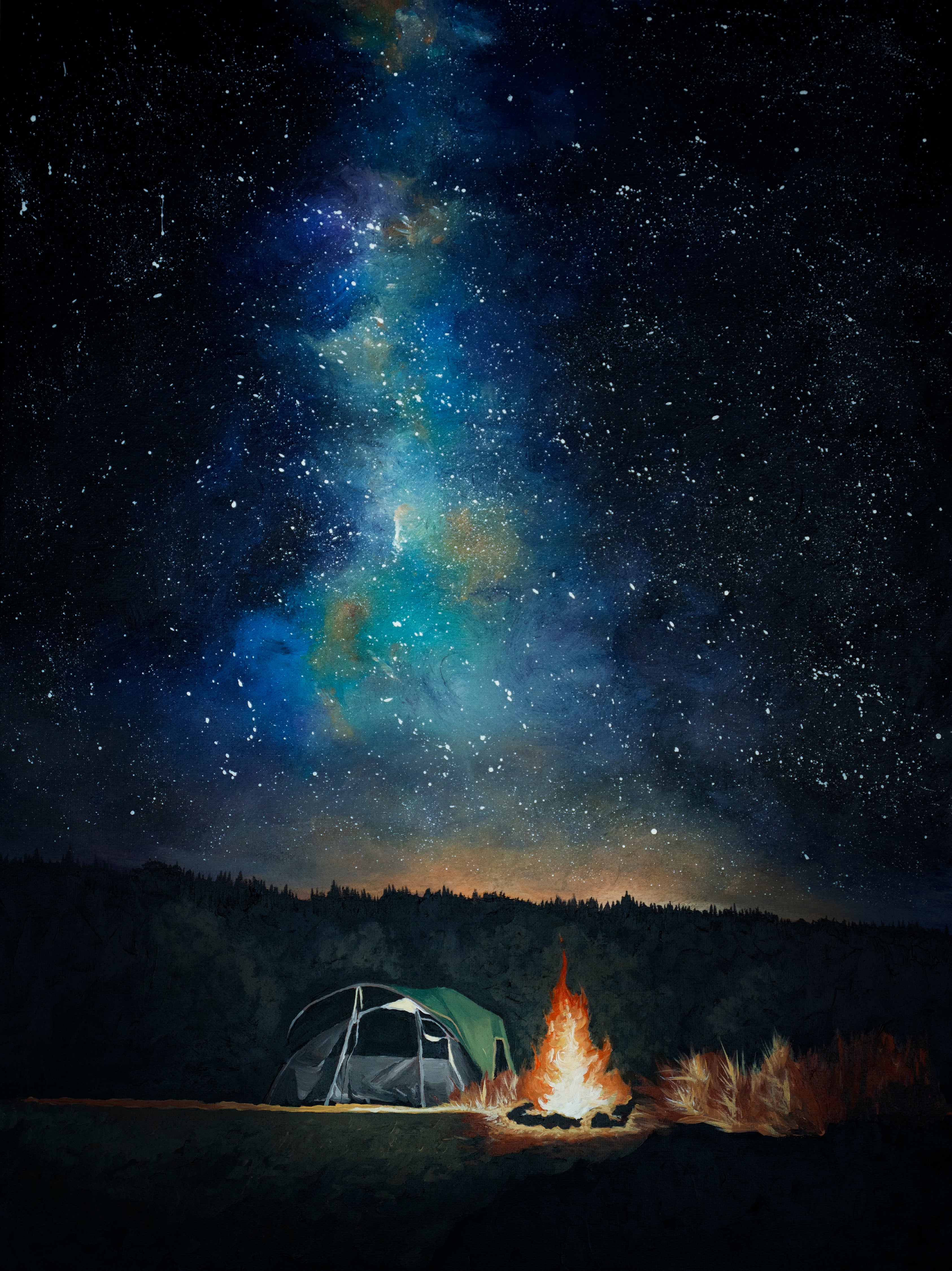 Camping Under the Stars – Original Acrylic Painting