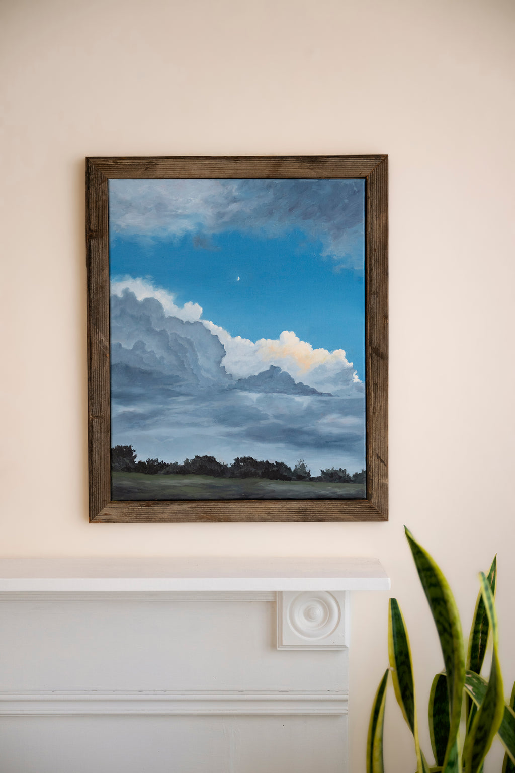 Cloud Moon | Original Cloudscape Oil Painting | Crescent Moon & Dramatic Sky
