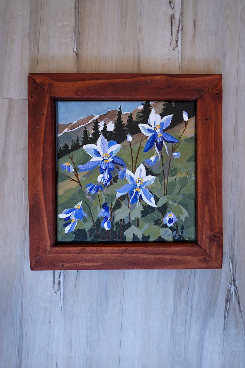 8x8 Original Painting - Alpine Columbines
