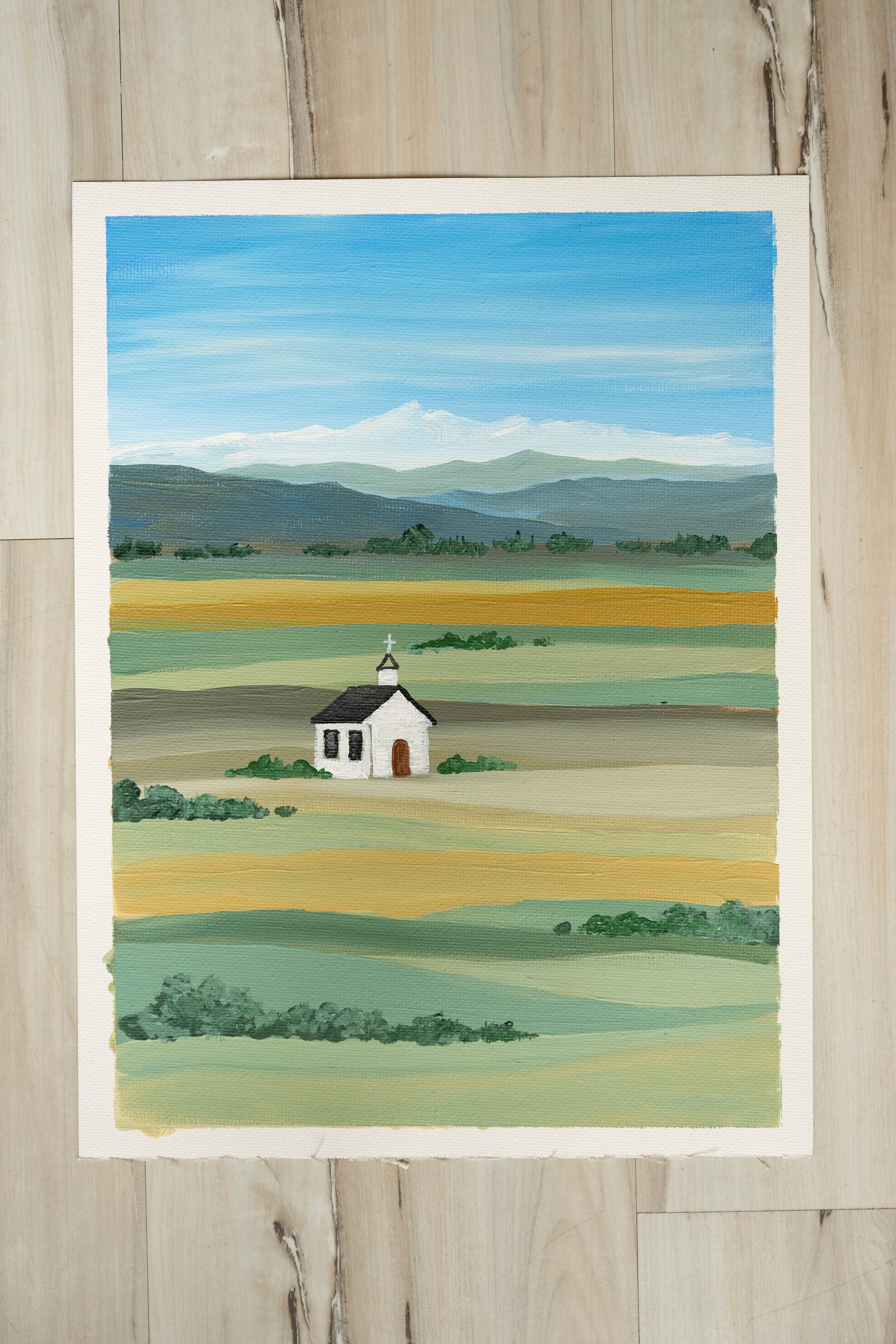 Country Chapel Original 9x12 acrylic Painting