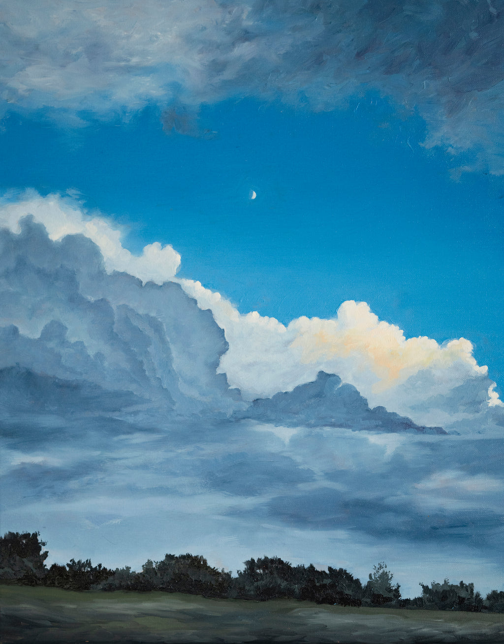 Cloud Moon | Original Cloudscape Oil Painting | Crescent Moon & Dramatic Sky