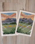5x7 Original Painting - Mountain Sunset