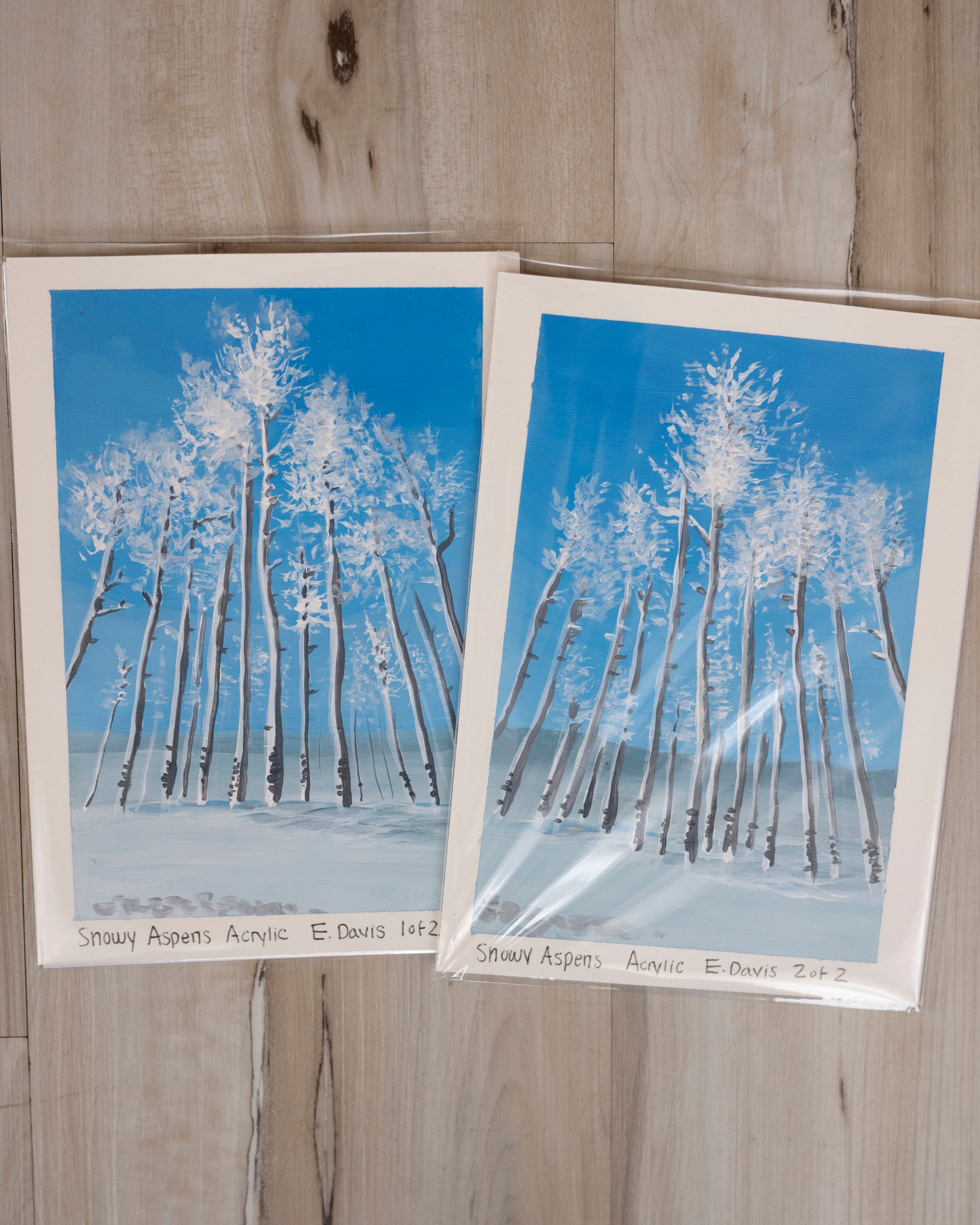 5x7 Original Painting - Snowy Aspens