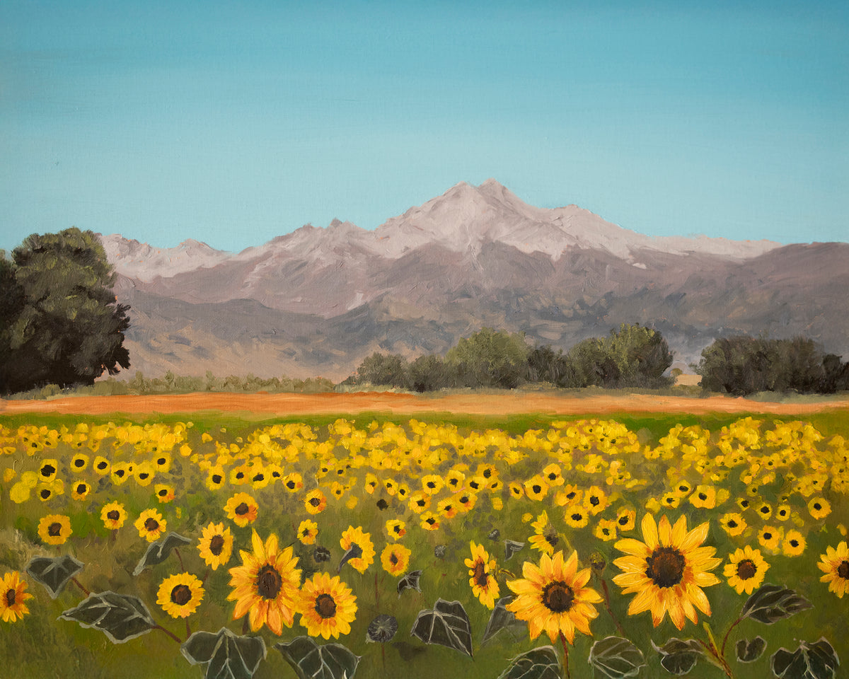 Sunflowers | Original Colorado Landscape Oil Painting | Longs Peak & Sunflower Field