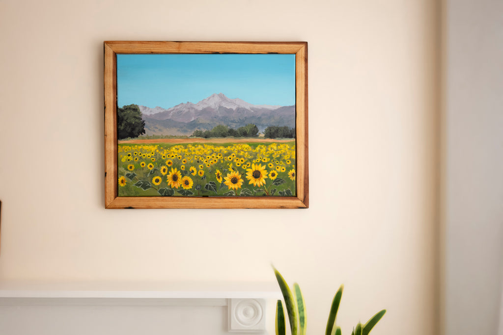 Sunflowers | Original Colorado Landscape Oil Painting | Longs Peak & Sunflower Field